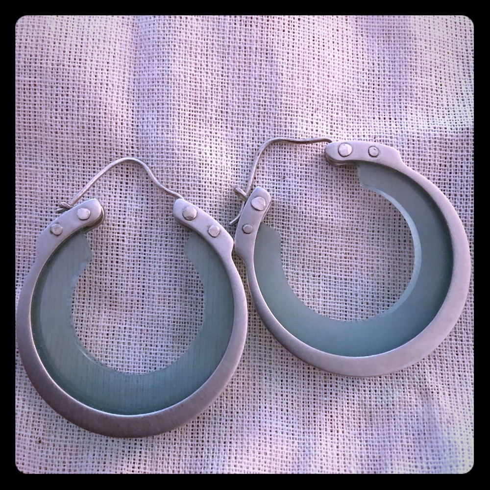 Silver and blue hoop earrings